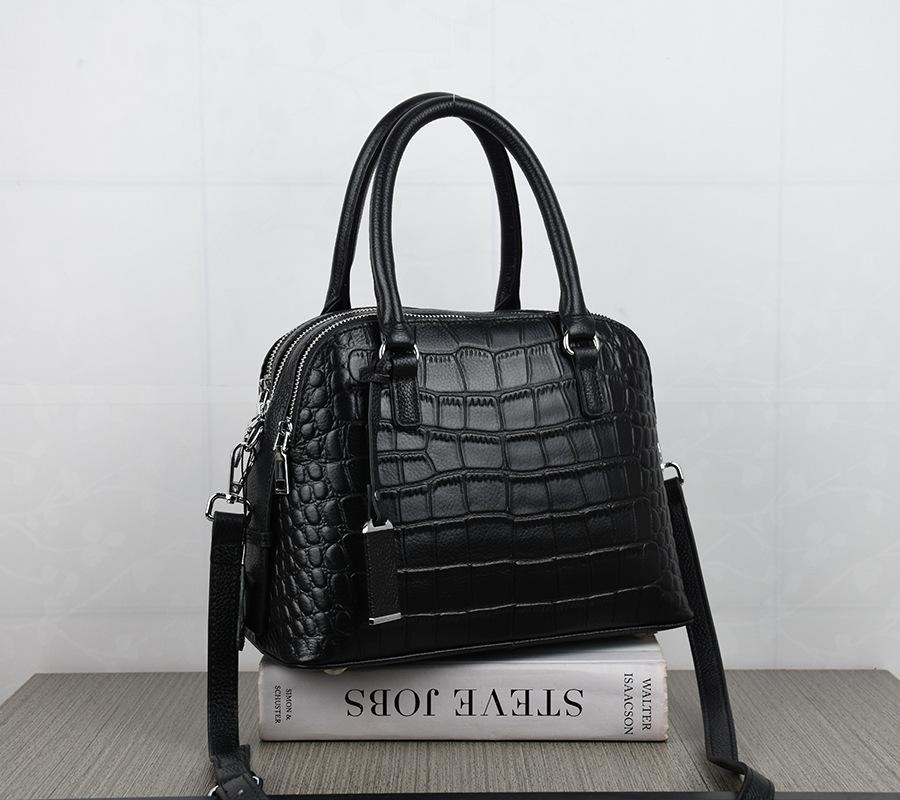 

Big bag 2021 new women's bag leather Boston cowhide fashionable Korean fashion versatile handbag women's, Black
