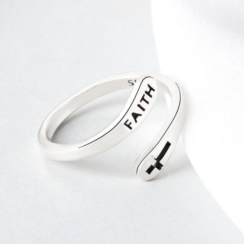 

KOFSAC New 925 Sterling Silver Ring For Women Trendy Adjustable Faith Cross Rings Girl Jewelry Different Occasion Accessories