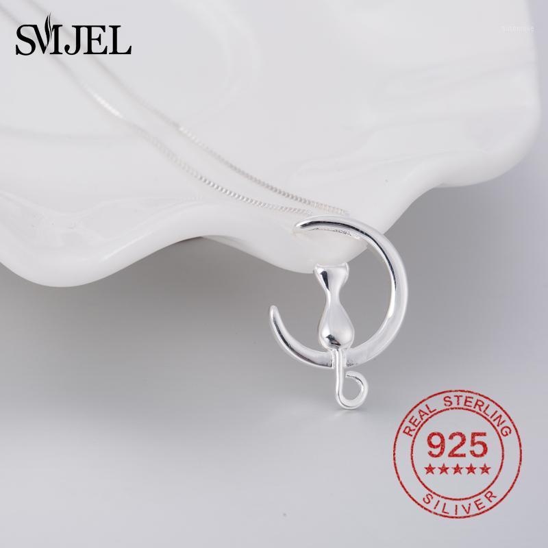 

SMJEL Cat Moon Pendant Necklace Charm Silver Link Chain 925 Sterling Silver Necklace Lucky Jewelry For Women Gift1