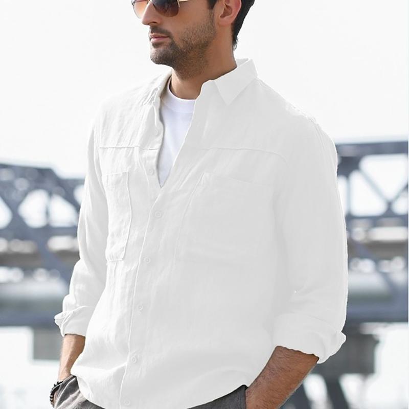 

Cotton Linen Solid Men's Shirt Long Sleeve Button Men Shirt Casual Tops Blouse Shirts For Men Camisa Masculina Blouse Tops, Gray