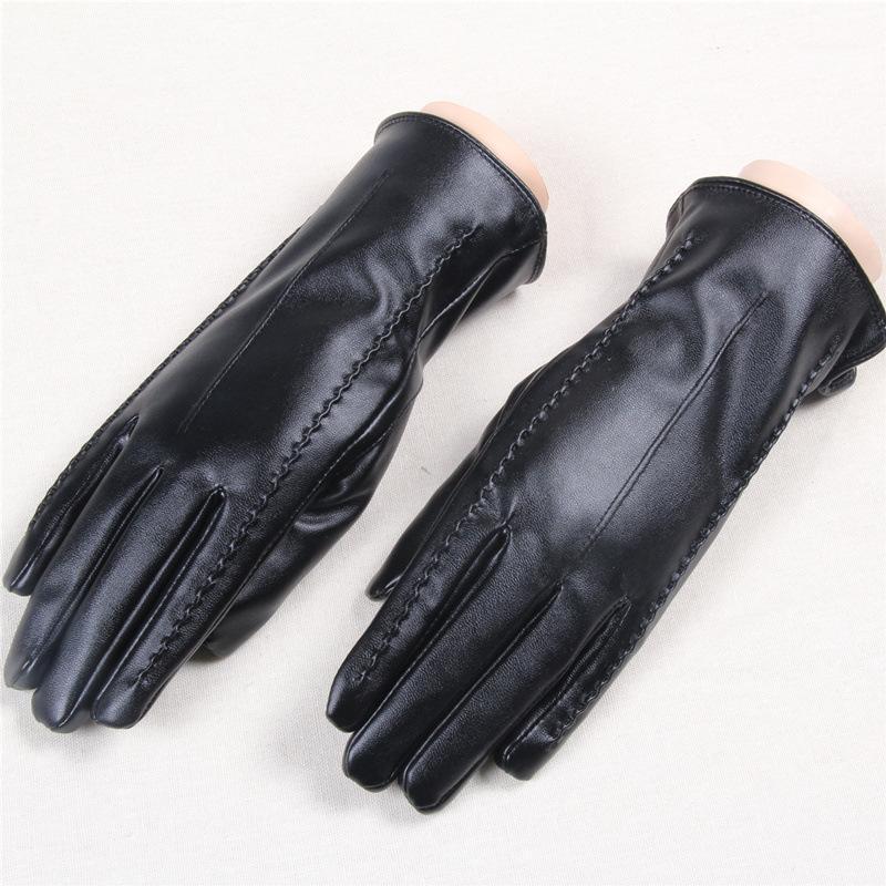 

2020 Blacck Color Lady Leather Gloves Velvet Thick Warm Mittens Driving Ladies Touch Screen PU Gloves for Wholesale1