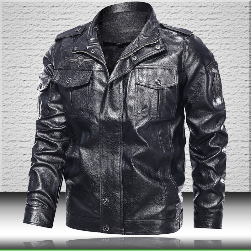

Stand Collar Men' Leather Jacket 2020 Vintage Leather Jacket Men Winter Fleece Coats Casual Bomber Faux Leather Jackets for Men, Mgc06 army green