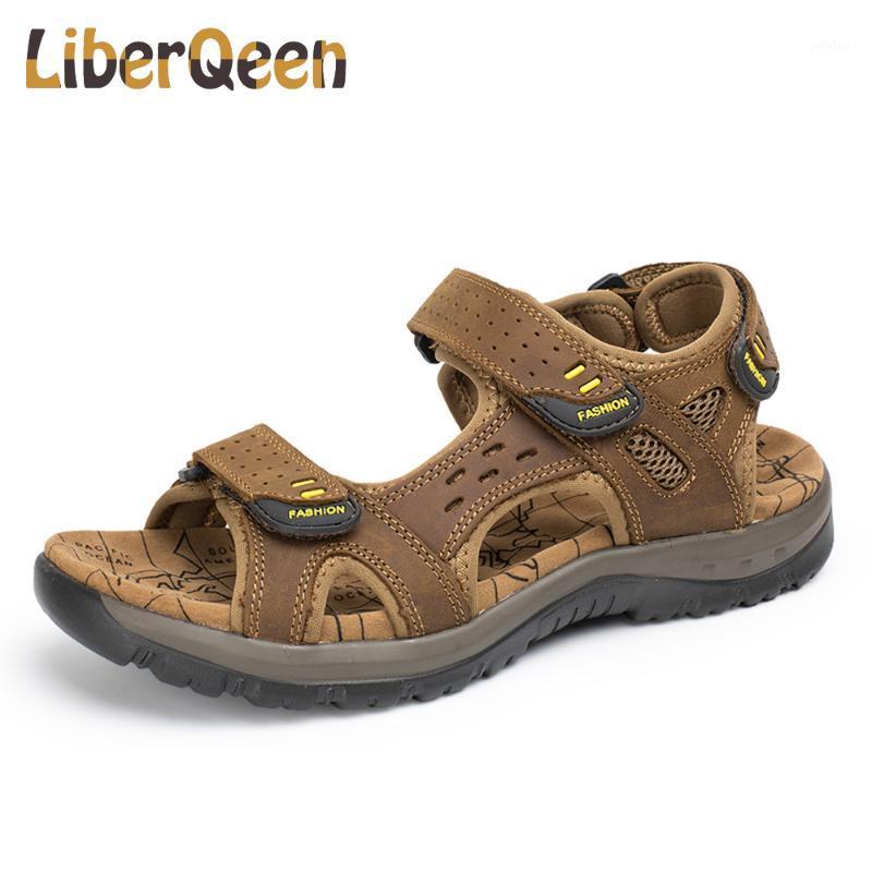 

LIBERQEEN Hot Sale New Fashion Summer Leisure Beach Men Shoes High Quality Leather 39Sandals The Big Yards Men's Sandals Size 381, 02 green