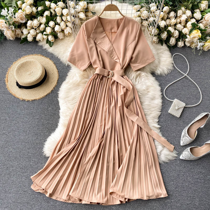 

2021 New female singiny elegant noched short rentals even office dresses will see the fashion line streetwear dress 1ILQ, Apricot
