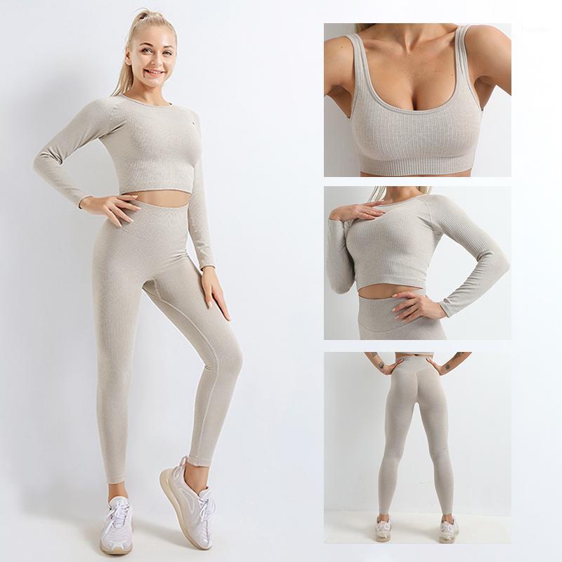 

CAPMAP Yoga Suit Quick-Drying Leggings For Fitness Suite Solid Color Sportswear Breathable Women' Tracksuit Three Pieces Gym Set1, Bra