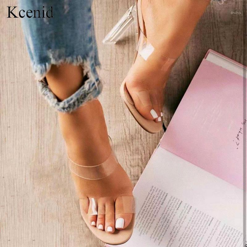 

Kcenid New transparent PVC jelly sandals slippers in high heels slip on women shoes open toe clear crystal heels slides size 421, Apricot