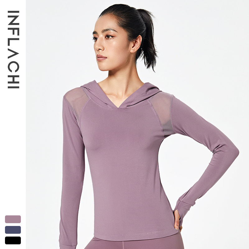 

Yoga tops slim fit Yoga dress girlish stitch mesh breathable tight shirt long sleeve running fitness gym clothes women outdoor hoodies coat, Black
