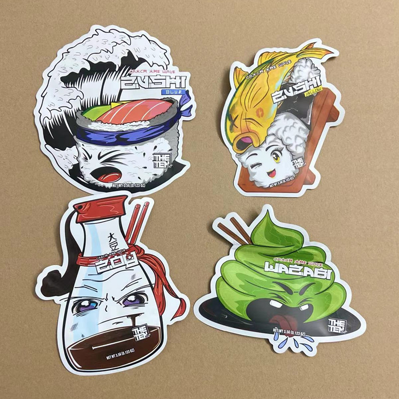 

EMPTY unique shape theten 3.5g 7.0g bags smell Blue Zushi mylar stand up pouch food snack packaging bag with child proof zipper Sushi wholesale