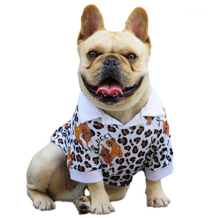 

New hot style popular logo dog clothes web celebrity leopard dog polo vest summer breathable mesh small pet outfit1