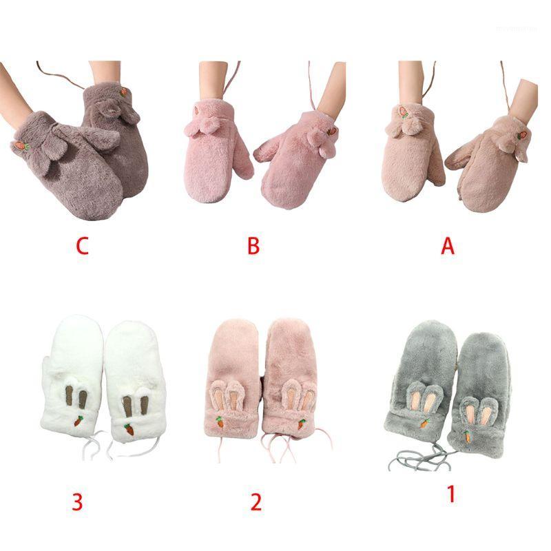 

Autumn Winter Women Thickening Imitation Cashmere Gloves Cartoon Mittens1