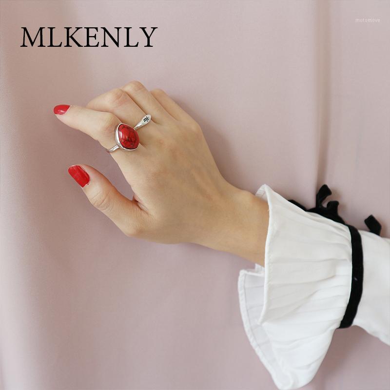 

MLKENLY S925 sterling silver Open Ring Marble Pattern Irregular Red Gem Stone Oval Finger Ring for Women Charm Jewelry1