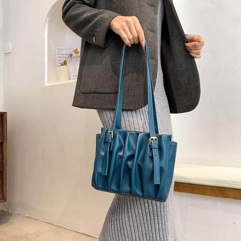 

Women's shoulder bag new fashion solid color pu leather large capacity women's underarm bag high-end fold travel handbag, Black