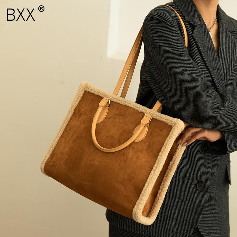 

[BXX] Simple Solid Color Luxury Fashion Crossbody Shoulder Bags For Women PU Leather High Cappacity Handbags and Purse HQ643, Brown