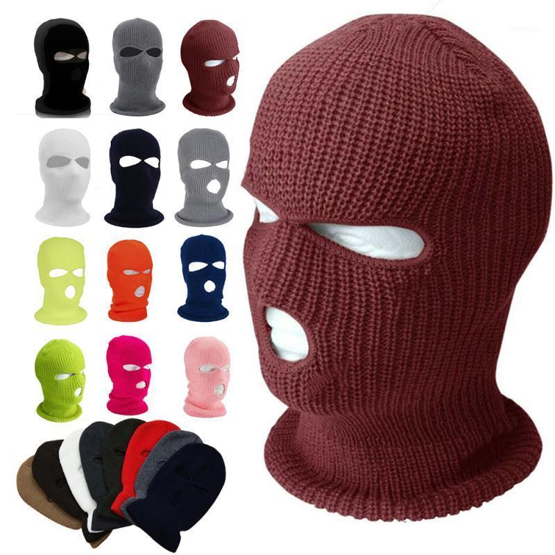 

Full Face Cover Mask Three 3 Hole Balaclava Knit Hat Army Tactical CS Winter Ski Cycling Mask Beanie Hat Scarf Warm Face Masks1, White