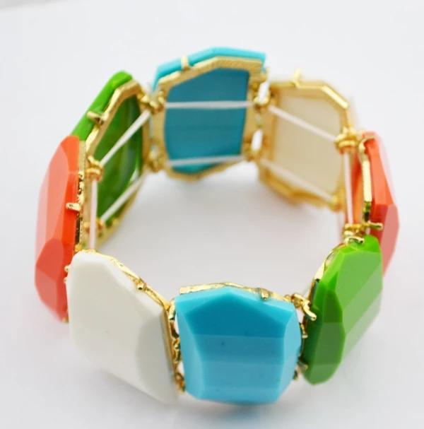 

Korean Colorful Acrylic Bead Elastic Bracelets Bangle Pulseras Wide Natural Stone Women Charm Bracelet Arm Bohemia Beach Jewelry