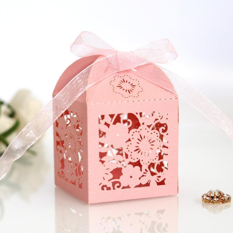 

New 50pcs Beautiful Flowers Wedding Candy Box Laser Hollow Chocolate Packaging Box Pink Carton Wedding Decoration Gift Bags 5Z1