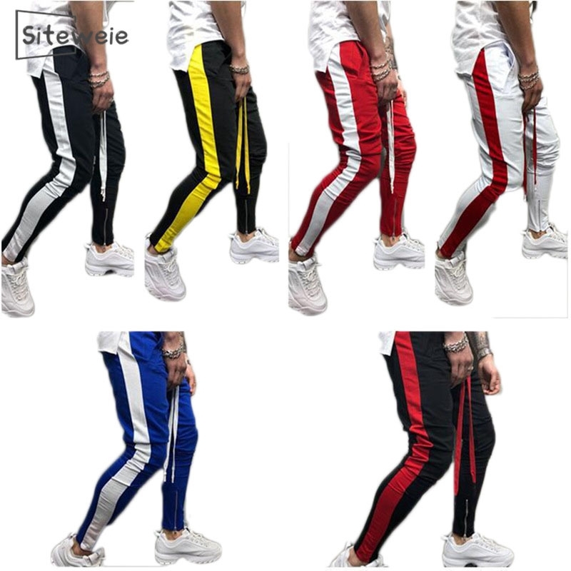 

SITEWEIE Fashion Mens Slim Fit Sweatpants Drawstring Striped Track PantsJogging Pant Sports Hip Hop Trousers Casual Pants L174 201125