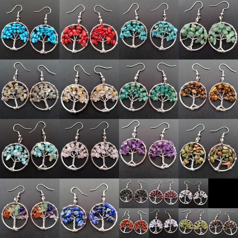 

Crystal Howlite Aventurine Tiger's Eye Opal Lapis Lazuli Amazonite Garnet Labradorite Jaspe Wire Wrap Tree Beads Earring WB594B