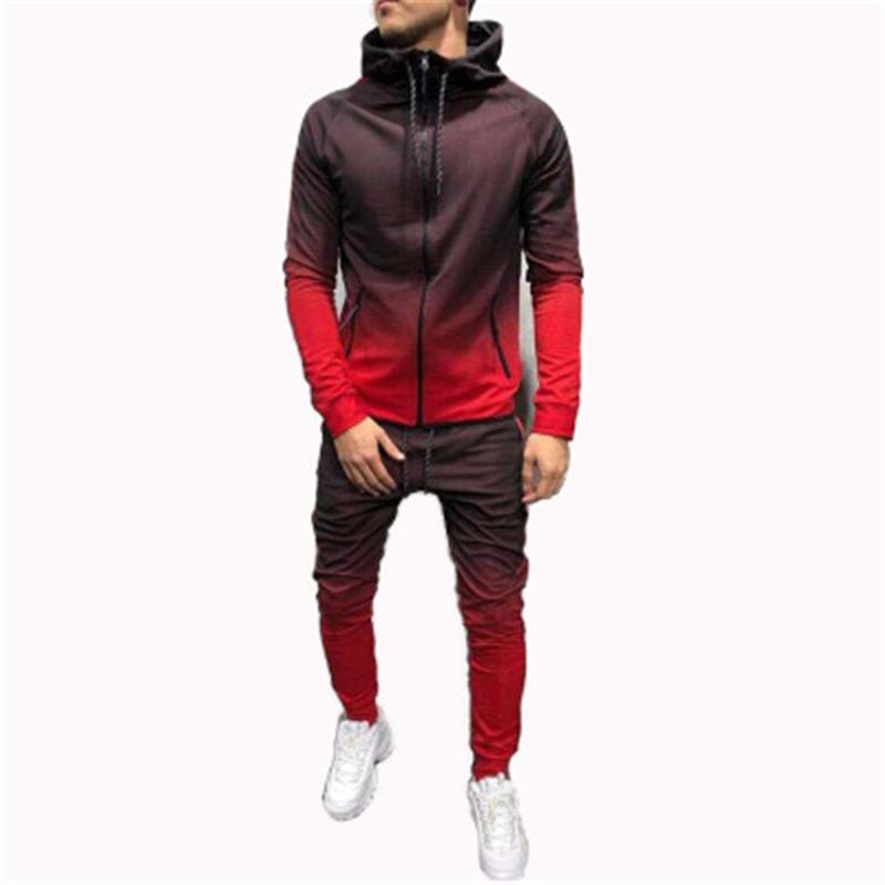 

Man Gradient Winter Sets Fashion Trend Long Sleeve Zipper Hooded Coats Drawstring Sports Pant Suits Designer Male New Casual 2Pcs Tracksuits