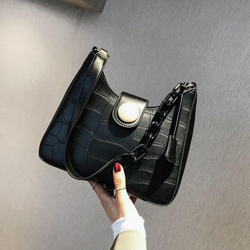 

Stone Pattern Baguette Bag Female PU Leather Shoulder Bags Luxury Armpit Bag 2021 Trendy Handbag Lady Underarm Girls Wallet, Black