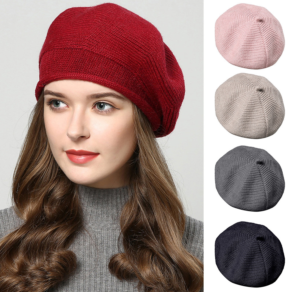 

Berets Women Winter Warm Cap Knitted Hat Beret Baggy Beanie Slouch Ski, Black