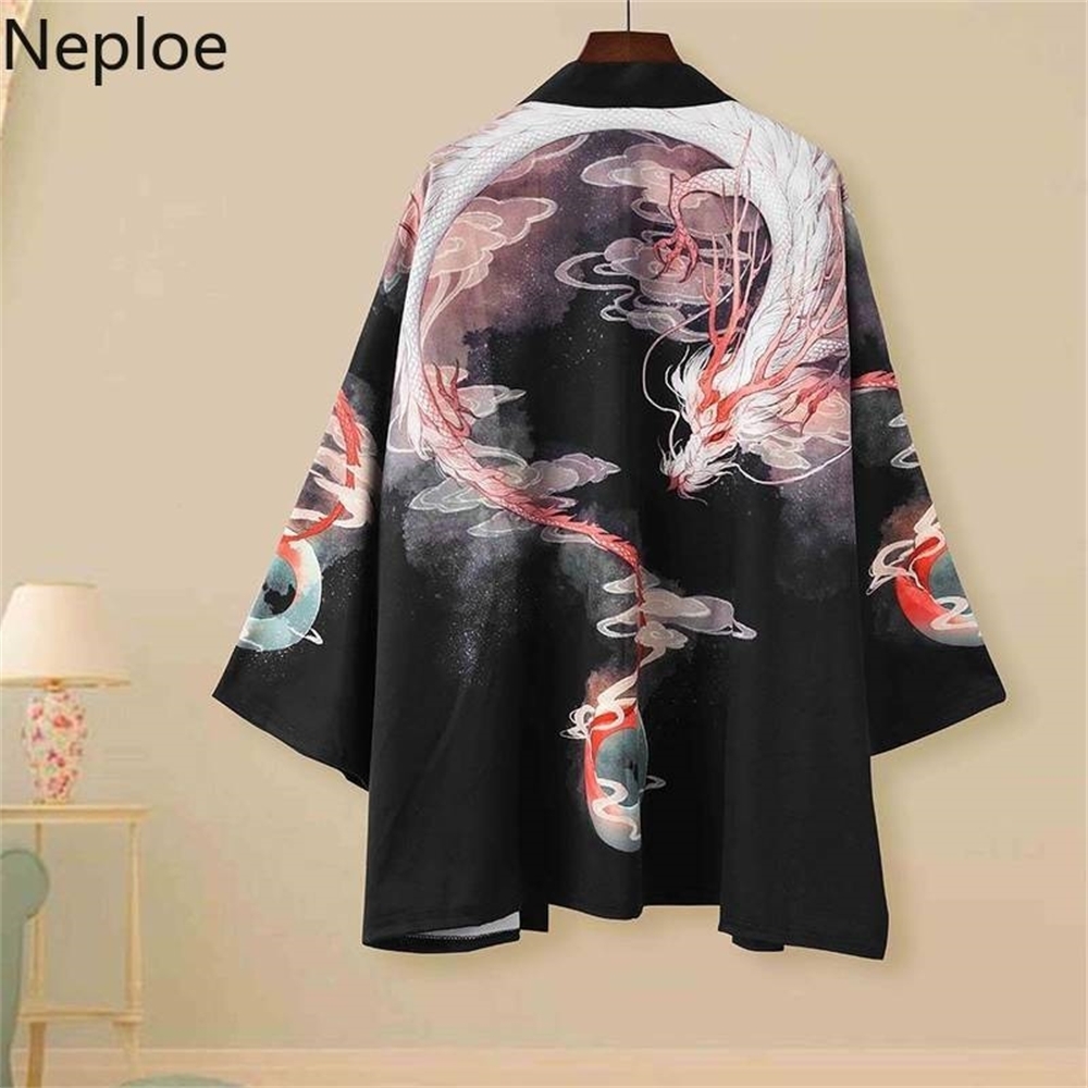 

Neploe Japanese Kimono Cardigan Vintage Print Shirts Man Women Harajuku Chimono Coats Blusas Mujer Loose Casual Tops LJ200810, White fish