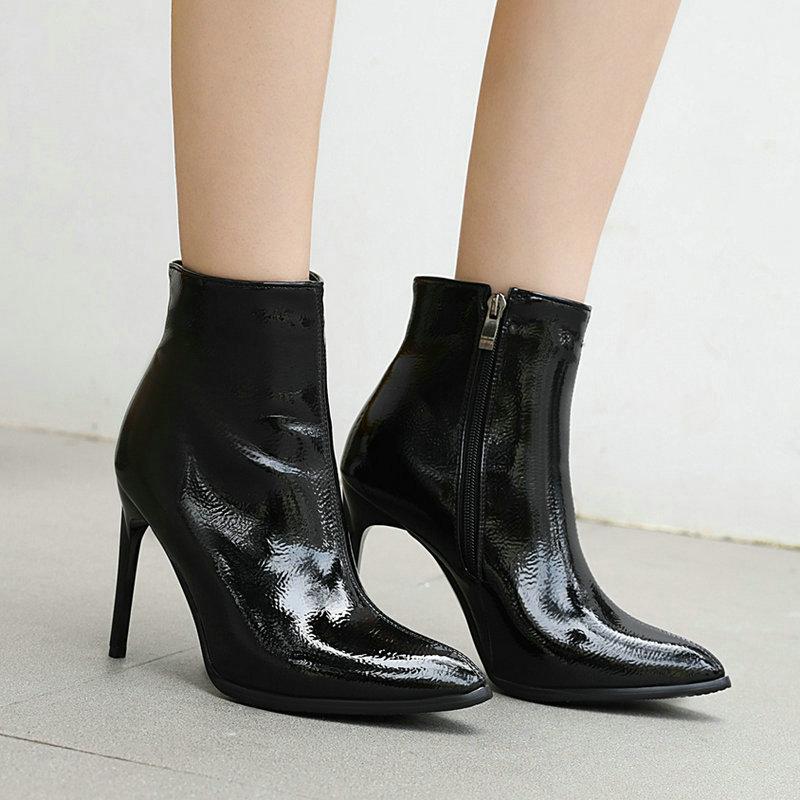 

Women Sexy High Heeled Boots Fashion Zipper Thin Heel Ankle Boots Ladies Pointed Toe Autumn Winter Shoes Woman Black Beige