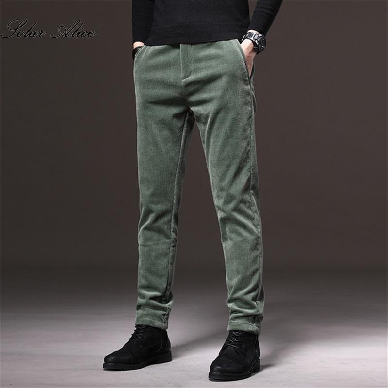 

Free Shipping 2020 Men's Winter New Style Plus Velvet Thick Corduroy Straight Casual Pants Stretch Slim iness plus size trousers, Black