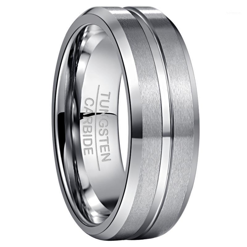 

NUNCAD 8mm Width Tungsten Carbide Ring Steel Color Matte Surface Middle Groove Angle Tungsten Steel Men's Ring1