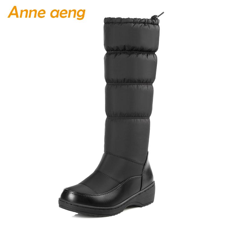 

2020 New Winter Mid-Calf Boots Middle Wedge Heel Waterproof Elastic Band Sexy Ladies Women Shoes Black Down Snow Boots Big Size, White