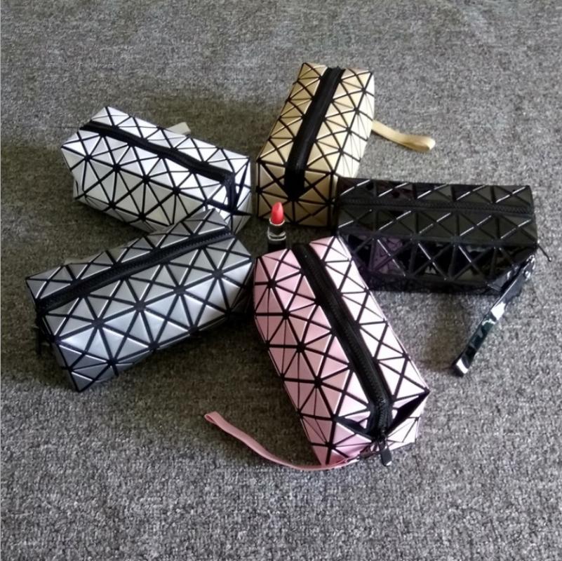 

New Fashion Brand Pvc Makeup Bag Geometric Folding Stone Women Travel Cosmetic Bag Organizer Makeup Case Clutch 11 Colors