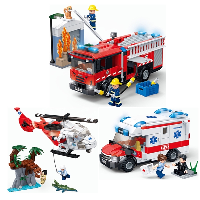 

New City Medical Ambulance Rescue Helicopter Emergency Fire Truck Building Blocks Sets Bricks Educational Toys For Children gift LJ200928