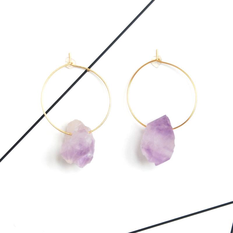

gold fashion jewelry hoop earrings minimalist design handmade purple crystal for women gift free shipping