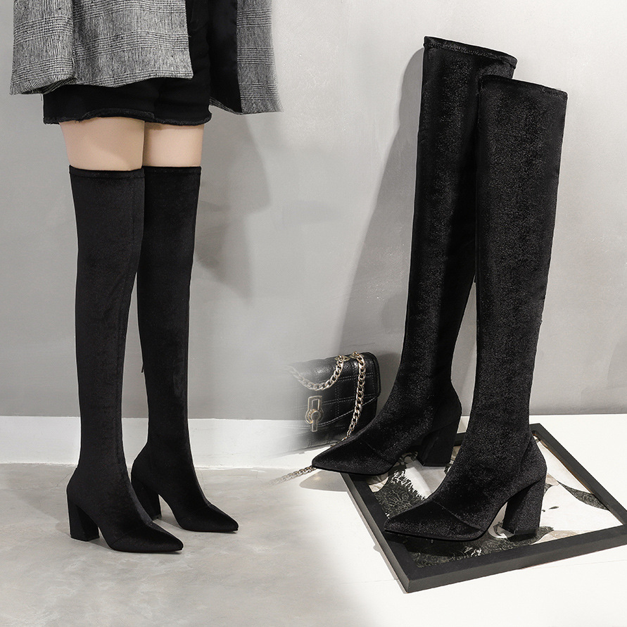 

2020 Sexy Over-the-knee Suede Thick High White Gray Women's Shoes Long Boots Zip Ladies Ufgz