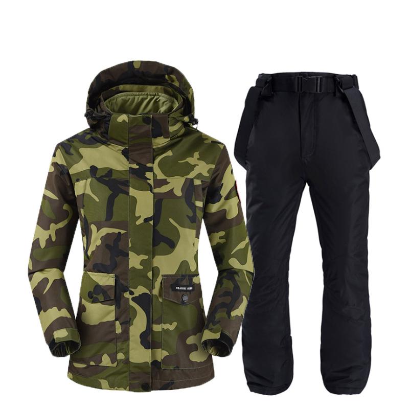 

Camouflage Ski Jackets And Pants Women Suit Winter Outdoor snowboard Clothing Very Warm Windproof Waterproof Thick Detachable, Yellow pant