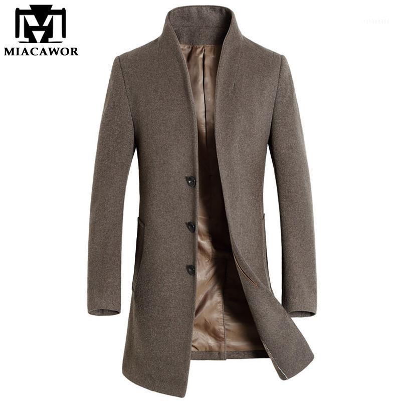 

2020 New Winter Men Wool Trench Coat Men Long Trench Slim Fit Overcoat High Quality Coats Fashion Outerwear MJ3401, Gray