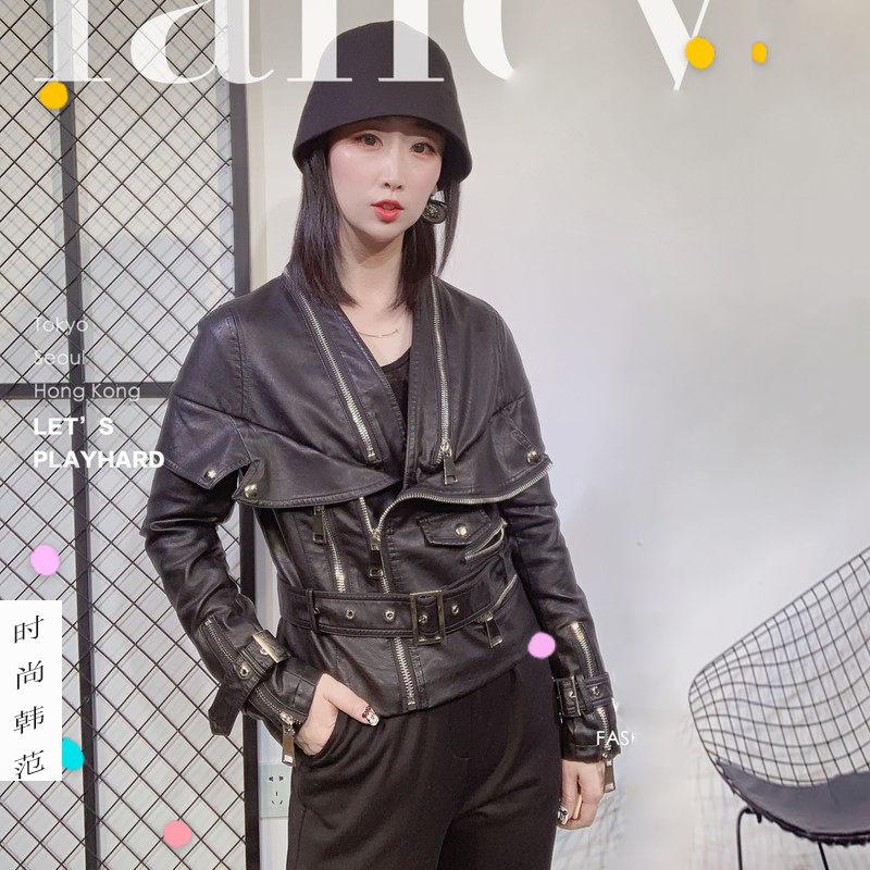 

Leather Jacket Woman Stylish Spring And Autumn 2020 Clothes New Korean Short Paragraph Casual PU Jacket Harajuku Streetwear K327, Black 5101