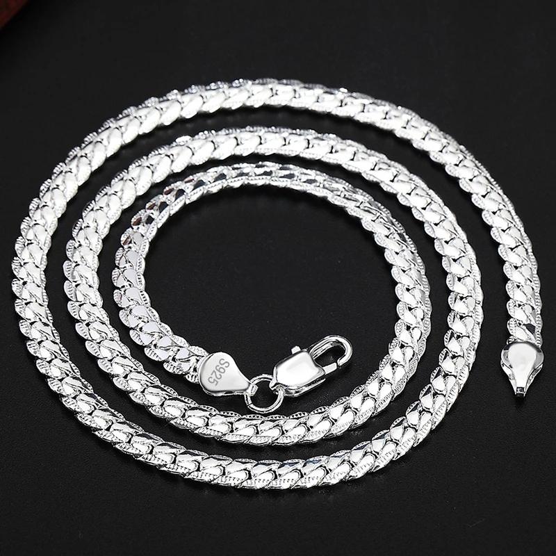 

925 Sterling Silver 6mm Full Sideways Necklace 18/20/24 Inch Chain For Woman Men Fashion Wedding Engagement Jewelr