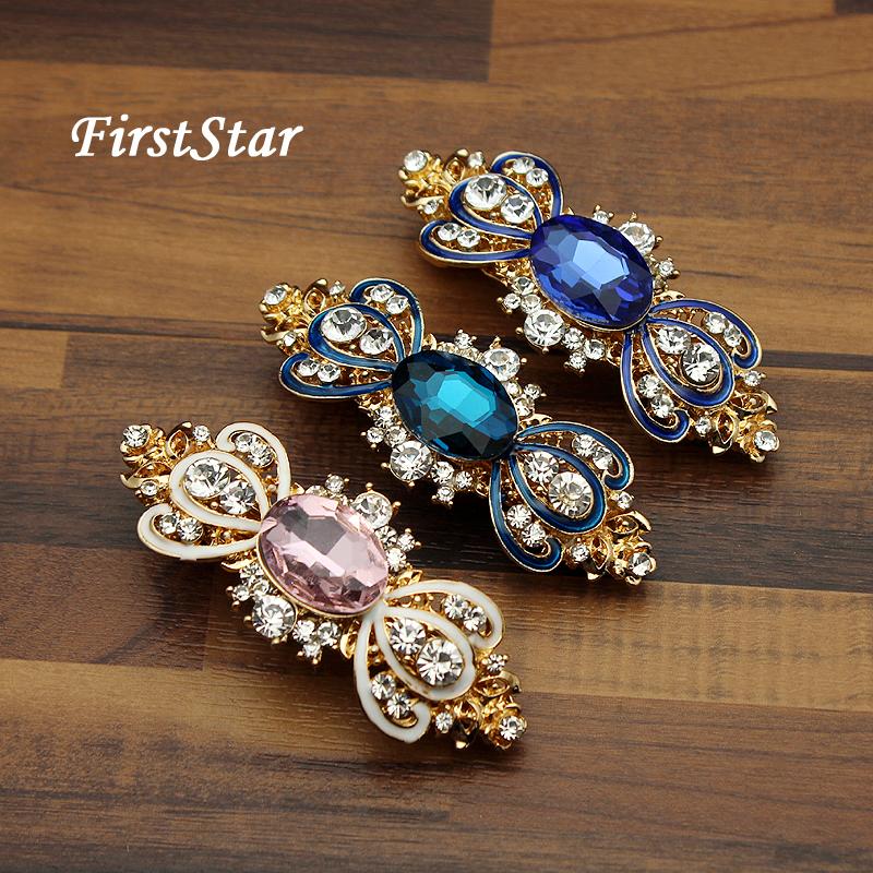 

Hair Clips & Barrettes FirstStar Fashion Shining Pink And Blue Crystal Diamante French Barrette Clip Rhinestone Accessories For Women Girls
