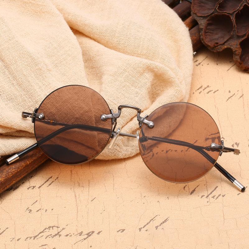 

Vazrobe Rimless Round Sunglasses Male Unisex Glass Sun Glasses For Men Frameless Steampunk Vintage Retro Shades