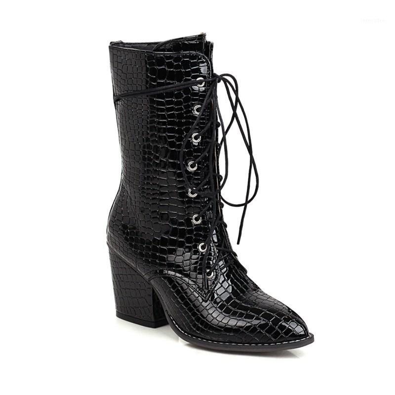 

Big Size Pointed Lace Up Boots boots women woman winter women shoes botas1, Black