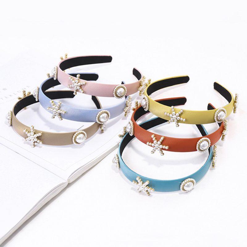 

Korean Ladies Simple Solid Color Hair Hoop Imitation Pearl Beaded Geometric Snowflake Headband Jewelry Wedding Bandana