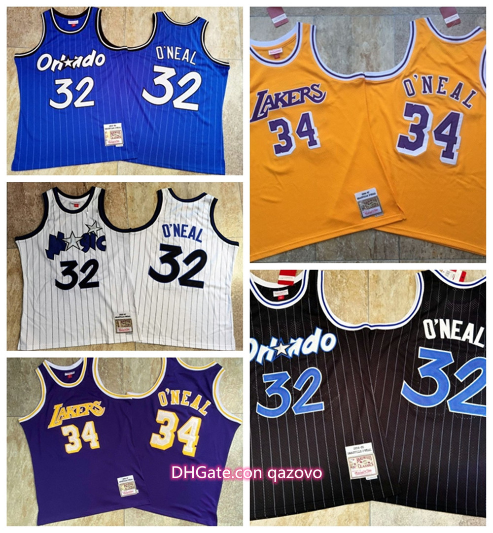 

NBALosAngelesLakers 34 ShaquilleONealYellow Blue Jersey OrlandoMagic32 White Stripe Jersey, Black