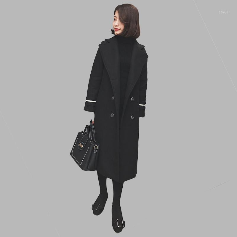 

New Winter 2020 Women' Wool Coat Autumn Fashion Classic Solid Black Woolen Jacket Slim Thicken Long Outerwear Female1