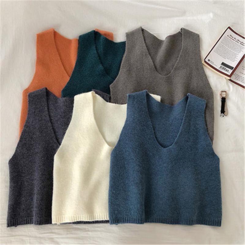 

Women's Vests Solid Color And V-neck Short Knitted Waistcoat Autumn Winter 2022 Korean-Style All-match Sleeveless Top Fashion, Black;white