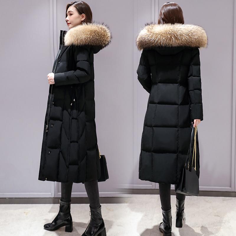 

Long Style for Women down Jacket over the Knee Long Waist Hugging White Duck down Padded2020 Winter New, Black