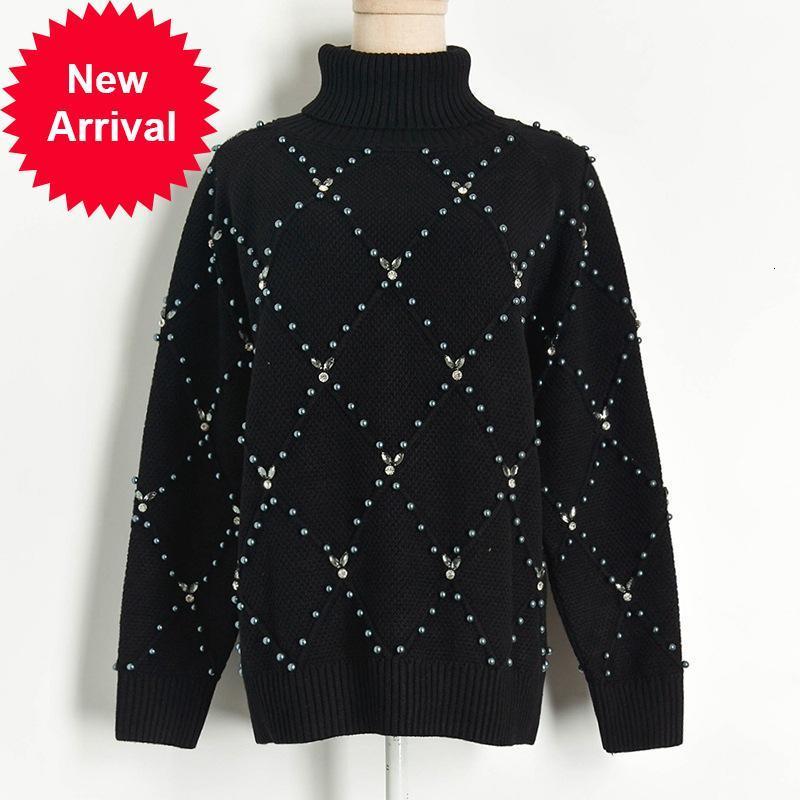 

New Designer 2021 Brand Winter Rhombic Diamond Frizzy Holiday Luxury Hot Knit Woman's Sweater Cotton Clothes 58Y0, Black