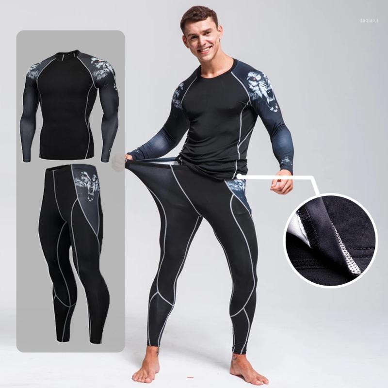 

Men' Compression Run Jogging Suits Clothes Sports Set Long T shirt And Pants Gym Fitness workout Tights Running Clothing1, Beige