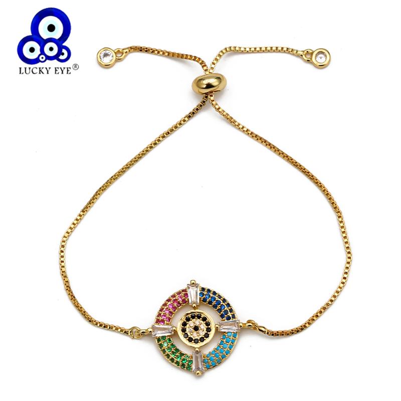 

Lucky Eye Colorful Zircon Evil Eye Charm Bracelet Gold Color Micro Pave Bracelet Adjustable Jewelry for Women Female EY6677