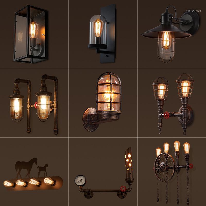 

Loft American retro industrial wind wall lamp bed aisle wrought iron nostalgic stairs corridor door balcony wall lamp fixture1